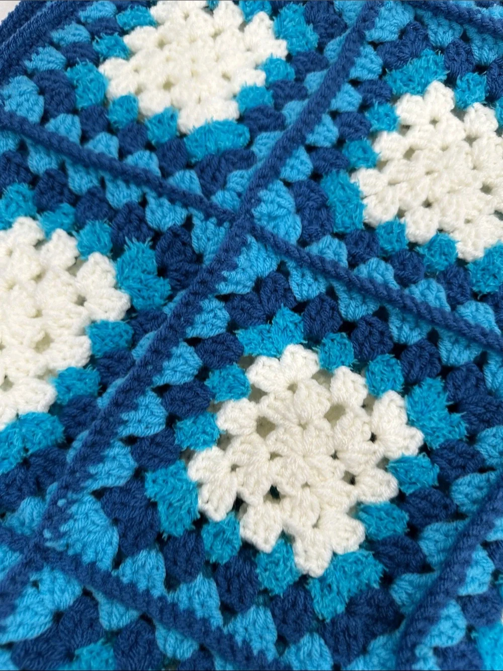 Handmade by “Anushikk” Blue & White Crochet Granny Square Throw Blanket